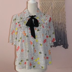 Zara Collar Polka dots fish Print Blouse